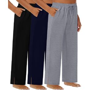 3 Pack Women’s Plus Size Wide Leg Pants High Waist Lounge Palazzo Pants Casual Drawstring Sweatpants with Pockets