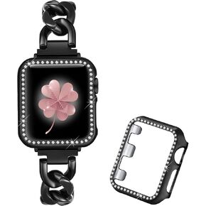 Dilando Cool Chain Metal Link Bands Compatible with Apple Watch 38mm 40mm 41mm Women Men, Gold Stainless Steel Bracelet with Bling Case for Iwatch SE series 8 7 6 5 4 3 2 1(Gold,38mm)