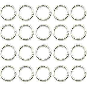 20 Pack 0.75 Inch Keychain Clips，Round Small Carabiner Clip for Key, Metal Keyring Hook Buckle Clip (Silver)