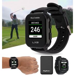 SkyCaddie LX2 Golf GPS Watch - Lightweight & Simple Golf Yardage Rangefinder Touchscreen Watch w/ 35K Courses, Intelligent Automation, & Scoring - Power Bundle with PlayBetter 5000mAh Portable Charger