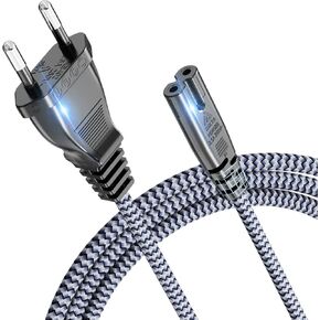 European Power Cord, Goalfish EU 2- Slot Power Cable Europlug (IEC-320-C7 to CEE 7/16) Nylon Braided Figure 8 Power Cable with VDE for European Travel Work on TV, PS3/PS4/PS5,One S/X, Laptop -6.6ft