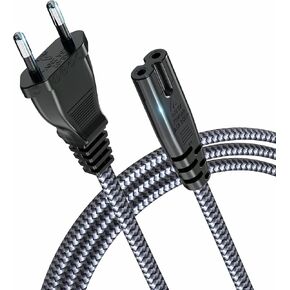 European Power Cord, Goalfish EU 2- Slot Power Cable Europlug (IEC-320-C7 to CEE 7/16) Nylon Braided Figure 8 Power Cable with VDE for European Travel Work on TV, PS3/PS4/PS5,One S/X, Laptop -6.6ft in Kuwait