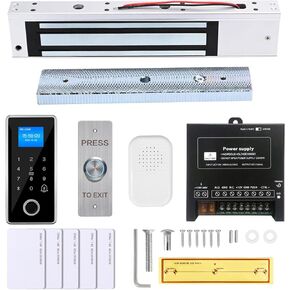 Waterproof Electric Magnetic Fingerprint Door Access Control Kit - 600 lb Holding Force, RFID Keypad/Reader, 5 ID Cards, 110V Power Supply & Metal Exit Button - Secure Lock System (K5EM-600LB KIt)