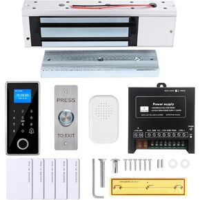 Waterproof Electric Magnetic Fingerprint Door Access Control Kit - 600 lb Holding Force, RFID Keypad/Reader, 5 ID Cards, 110V Power Supply & Metal Exit Button - Secure Lock System (K5EM-600LB KIt) in Kuwait
