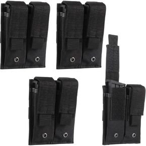 4 PCS Molle Double Pistol Mag Pouches, Single Double Stack Magazine Pockets, Nylon Pistol Cartridge Pouches with Snap Buttons for Quick Reload Exchange