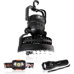 Odoland 3-in-1 Portable LED Camping Lantern with Ceiling Fan, Handheld LED Flashlight and Headlamp Kit for Outdoor Hiking Fishing Camping and Hurricane Emergency