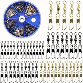 Fishing Barrel Swivel Snap Kit,50/55pcs Rolling Barrel Swivel with Safety Snaps High Strength Copper and Stainless Steel Fishing Quick Connect Snap Swivel Fishing Tackle