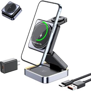 3 in 1 Wireless Charger Stand Multiple Devices for Apple -15/15Pro/15Pro Max/14/14 Pro/14 Plus/14 Pro Max/13/13 Pro/13 Pro Max/12/12 Pro Max or Android, Apple Watch 7/6/5/4/3/2/SE, and AirPods Pro/3/2