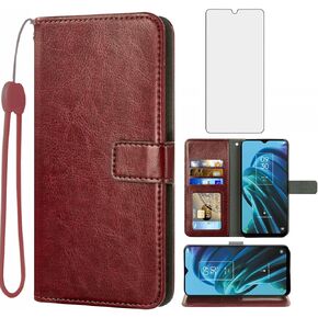 Compatible with TCL 30XE/30V/4X/20AX/20A/20R/Bremen 5G Wallet Case Tempered Glass Screen Protector Card Holder Stand Cell Accessories Phone Cases for TLC T601DL 30 XE XE5G V 20 AX R A Women Men Brown
