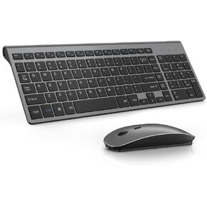 Wireless Keyboard and Mouse Combo, 2.4G Slim Compact Ergonomic Keyboard and Rechargeable Silent USB Mouse for Computer, Desktop, PC, Laptop，Mac，MacBook,Computer-Grey