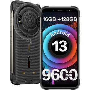 Ulefone Power Armor 16S Rugged Phones, 16+128GB, 50MP+8MP Camera, 9600mAh, 122dB Speaker, 5.93" Screen, Android 13, 3-Card Slot, NFC/GPS, Dual 4G LTE Unlocked Smartphone (Orange)