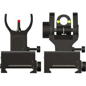 Fold Up Front and Rear Dots Sites with Green Red Fiber Optics Iron Sights fits Picatinny Rails Backup Sight Set