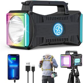 Camping Lantern Flashlight 10000mAh Rechargeable LED Spotlight 6000LM 30h Ultra-Long Standb USB Output as a Power Bank, UV Flashlight Ultraviolet Blacklight for Dog Urine, Pet Stains, Bed Bug, 9 Modes