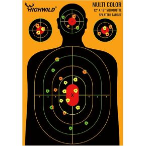 Highwild Silhouette Splatter Paper Targets - Splash Effect of Multiple Colors - 12 x18 Inch