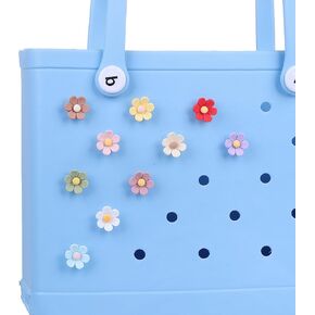 10 قطعة من دلايات الزهور لإكسسوارات حقيبة بوج، 1 بوصة/2.5 سم إدراج مرفق زهرة لتزيين حقيبة حمل الشاطئ المطاطية in Kuwait