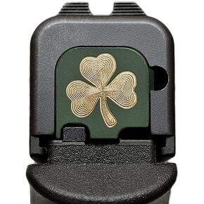 Milspin CNC Engraved Slide Back Plate Compatible with Glock Gen 1-5, Models G43 G43X and G48 | Shamrock (Green on Brass) | Veteran Crafted in USA