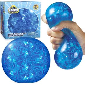 YoYa Toys Jumbo Gleameez Glitter Stress Ball Fidget Toy | Colorful Squish Ball Filled with Sparkling Foil Glitters | Excellent for Stress Relief, Focus, Relaxation & Gift Giving | Blue