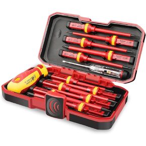 HURRICANE 1000V Insulated Screwdriver Set, 15-Pieces All-in-1 Premium Professional Insulated Electrician Screwdriver Set CR-V Magnetic Square Phillips Slotted Pozi Torx Insulated Electrician Tool Kit