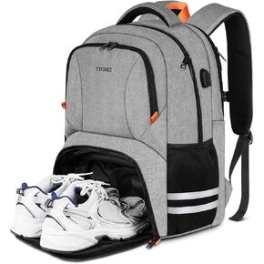Ytonet Gym Backpack For Men Women, Backpack for Men Backpack with Shoe Compartment, Water Resistant Workout Sports Backpack with USB Port Fit 15.6 Inch Laptop, Gym, Sports, Camping, Hiking, Grey