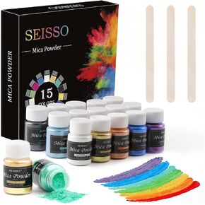 Mica Powder 24 Color 10g Each Pack, Pigment Powder Set for Painting, Nail Polish, Fine Arts, Lip Gloss, Makeup, Bath Bomb, Handmade Soap Making and Epoxy Resin