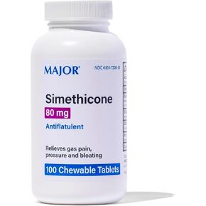 Major Simethicone Gas Relief 80 mg - Anti Flatulence, Bloating and Gas Pressure Aid - 100 Chewable Tablets - Pack of 3