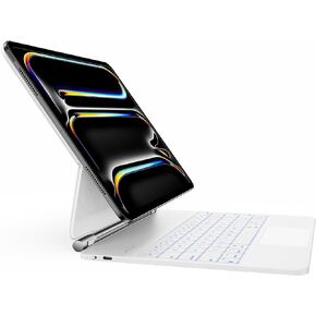 حافظة HOU iPad Pro 13 بوصة 2024 مع لوحة مفاتيح (M4)، لوحة مفاتيح iPad Pro 13 بوصة مع لوحة تتبع متعددة اللمس، إضاءة خلفية 7 ألوان، لوحة مفاتيح بلوتوث بحامل مغناطيسي سهل التركيب لجهاز iPad Pro 13 M4-أسود