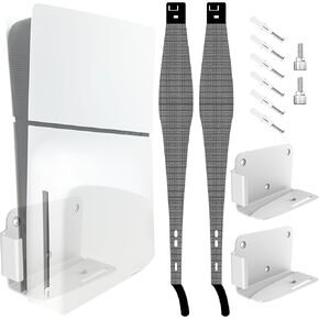 for PS5 Slim Wall Mount Kit (2 Pack) PS5 Slim Dust Cover (2 Pack) PS5 Slim Wall Mount with Heat Dissipation Hole Bottom Screw Side Hook Buckle for PS5 Slim 2023 (Disc & Digital Edition) White