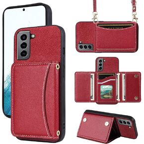 Phone Case for Samsung Galaxy S22 Plus S22+ 5G Wallet Cover with Crossbody Shoulder Strap and Leather Credit Card Holder Pocket Slim Stand Cell S22+5G S22plus 22S + S 22 22+ Girls Women White
