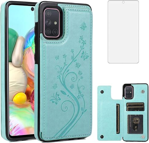 Asuwish Phone Case for Samsung Galaxy A71 5G with Tempered Glass Screen Protector and Card Holder Wallet Cover Stand Flip Leather Cell Accessories Glaxay A 71 G5 Gaxaly 71A S71 Cases Women Men Blue in Kuwait