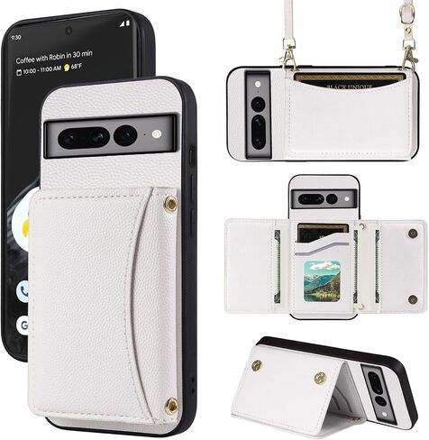 Phone Case for Google Pixel 7 Pro 5G Wallet Cover with Crossbody Shoulder Strap and Leather Credit Card Holder Pocket Slim Cell Accessories Pixel7Pro Pixel7 XL Seven 7Pro 6.7 Girls White in Kuwait