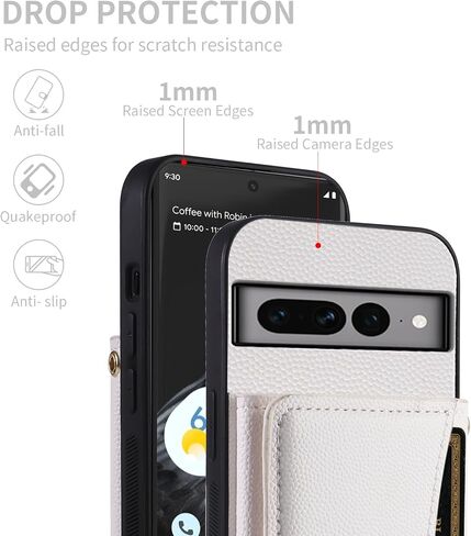 Phone Case for Google Pixel 7 Pro 5G Wallet Cover with Crossbody Shoulder Strap and Leather Credit Card Holder Pocket Slim Cell Accessories Pixel7Pro Pixel7 XL Seven 7Pro 6.7 Girls White in Kuwait