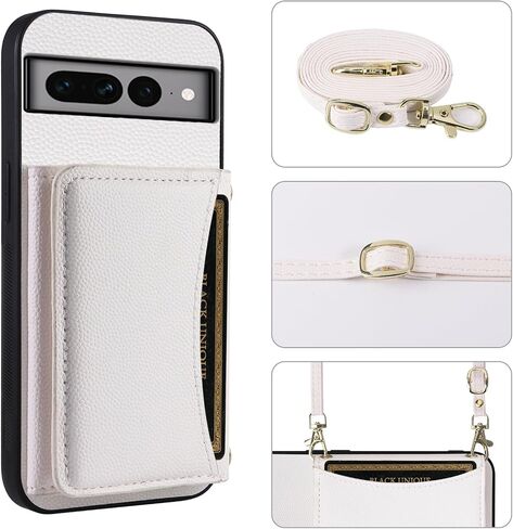 Phone Case for Google Pixel 7 Pro 5G Wallet Cover with Crossbody Shoulder Strap and Leather Credit Card Holder Pocket Slim Cell Accessories Pixel7Pro Pixel7 XL Seven 7Pro 6.7 Girls White in Kuwait