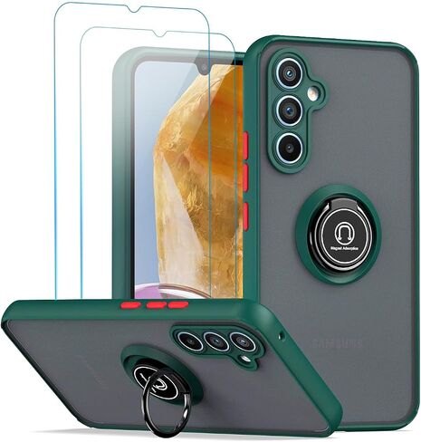 QUIETIP Case Compatible with Samsung Galaxy M15 & F15 5G with Screen Protector,TPU + Hard PC Shockproof Magnetic Ring Car Mount Stand Cover,Black in Kuwait