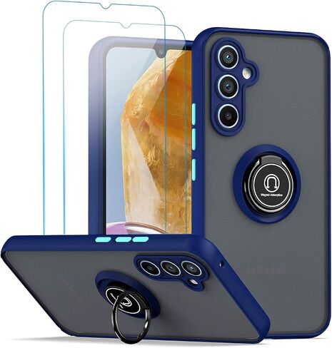 QUIETIP Case Compatible with Samsung Galaxy M15 & F15 5G with Screen Protector,TPU + Hard PC Shockproof Magnetic Ring Car Mount Stand Cover,Black in Kuwait