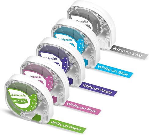 Phomemo 5X White on Color Thermal Label Tapes (White on Green/Pink/Purple/Blue/Silver Glitter) Compatible with P12 & P12 PRO Label Maker & Dymo Label Maker Letratag LT-100H LT-110T XR XM Plus QX50 in Saudi Arabia