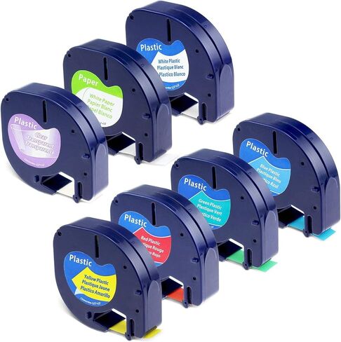 7 قطع بديلة لـ Dymo LetraTag عبوات الورق الملون/عبوات صانع الملصقات البلاستيكية 12 مم × 4 متر (1/2 بوصة × 13 بوصة) لـ dymo LetraTag LT-100H LT200B LT-100T Plus صانع الملصقات، 91330 16952 91331 91332 91333 91334 91335 in Kuwait