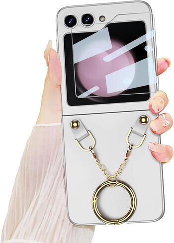 for Galaxy Z Flip 5 Cute Case with Ring Bracelet, Anti-Scratch Shockproof Built-in Screen Protector Cute Case for Samsung Z Flip 5 5G 2023 Silver in Saudi Arabia