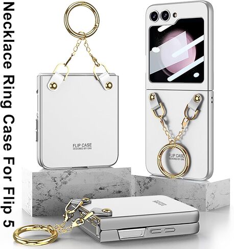 for Galaxy Z Flip 5 Cute Case with Ring Bracelet, Anti-Scratch Shockproof Built-in Screen Protector Cute Case for Samsung Z Flip 5 5G 2023 Silver in Saudi Arabia
