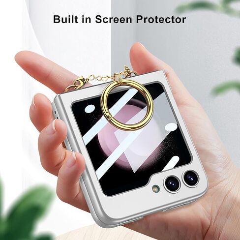 for Galaxy Z Flip 5 Cute Case with Ring Bracelet, Anti-Scratch Shockproof Built-in Screen Protector Cute Case for Samsung Z Flip 5 5G 2023 Silver in Saudi Arabia
