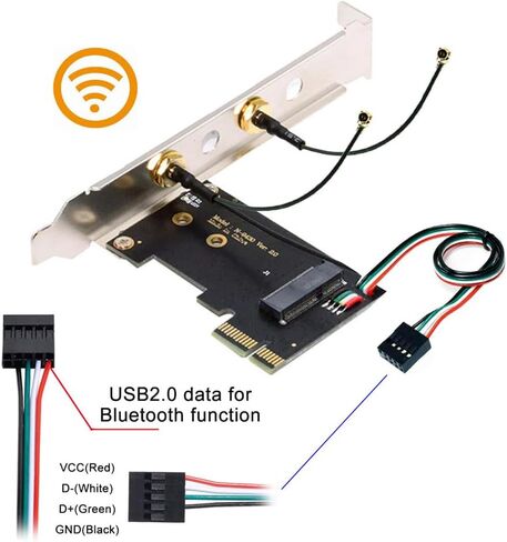 cablecc Card Wireless NGFF A/E-Key WiFi Card to PCI-E Express 1x Adapter for WLAN Wifi6 Wifi7 Bluetooth (PCIE to A+E) in Saudi Arabia