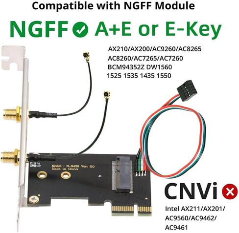 cablecc Card Wireless NGFF A/E-Key WiFi Card to PCI-E Express 1x Adapter for WLAN Wifi6 Wifi7 Bluetooth (PCIE to A+E) in Saudi Arabia