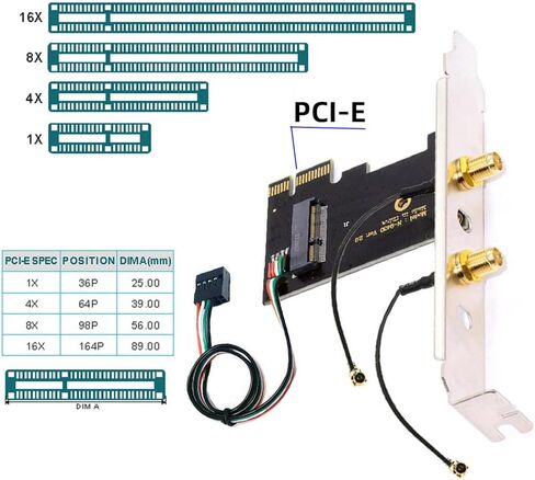 cablecc Card Wireless NGFF A/E-Key WiFi Card to PCI-E Express 1x Adapter for WLAN Wifi6 Wifi7 Bluetooth (PCIE to A+E) in Saudi Arabia