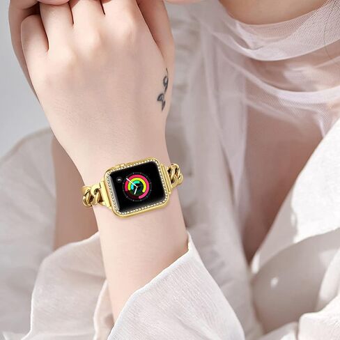 Dilando Cool Chain Metal Link Bands Compatible with Apple Watch 38mm 40mm 41mm Women Men, Gold Stainless Steel Bracelet with Bling Case for Iwatch SE series 8 7 6 5 4 3 2 1(Gold,38mm) in Saudi Arabia