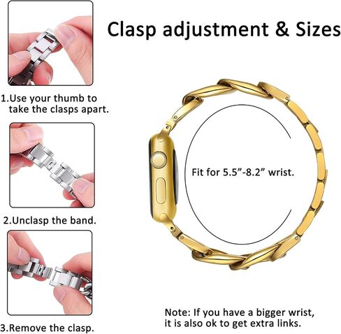 Dilando Cool Chain Metal Link Bands Compatible with Apple Watch 38mm 40mm 41mm Women Men, Gold Stainless Steel Bracelet with Bling Case for Iwatch SE series 8 7 6 5 4 3 2 1(Gold,38mm) in Saudi Arabia