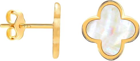 LeCalla 925 Sterling Silver 14K Gold-Plated Mother of Pearl Zirconia Stud Clover Flower Duck Dangle Earrings for Women Teen in Kuwait