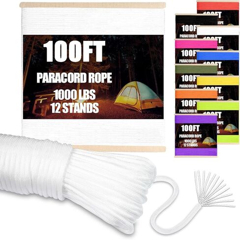 CooBigo Paracord Rope 1000lb,4mm 12 Strand Parachute Cord,100ft White Paracord for DIY Weave Bracelet/Lanyards,Tent Camping,Hiking,Survival,or Others Outdoor Gear in Saudi Arabia