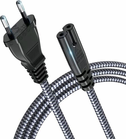 European Power Cord, Goalfish EU 2- Slot Power Cable Europlug (IEC-320-C7 to CEE 7/16) Nylon Braided Figure 8 Power Cable with VDE for European Travel Work on TV, PS3/PS4/PS5,One S/X, Laptop -6.6ft in Kuwait