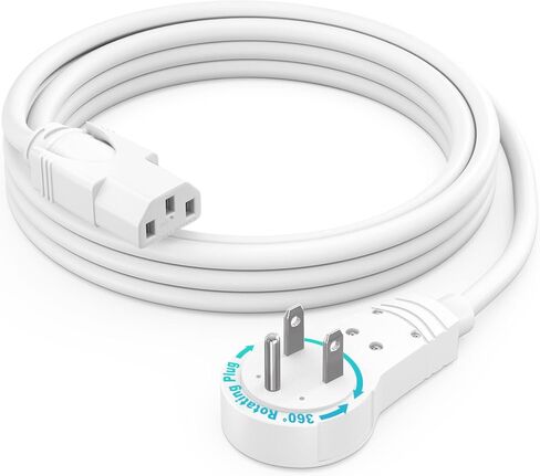 Maximm Monitor Computer Power Cord 6 Ft Flat Plug 360° Rotating PC Cable 3 Prong for, Desktop, Printer, Scanner, 16 AWG NEMA 5-15P to IEC13 - UL Certified in Saudi Arabia