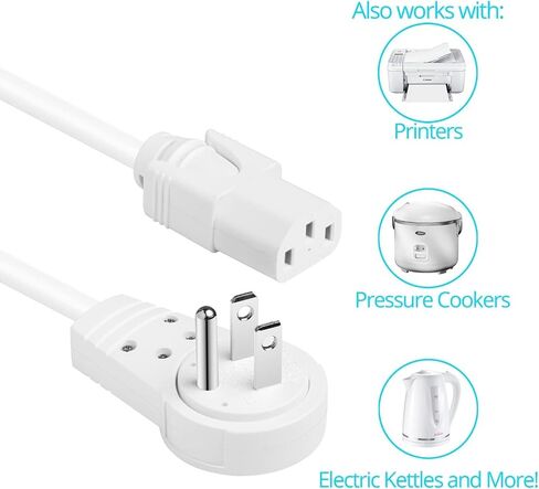 Maximm Monitor Computer Power Cord 6 Ft Flat Plug 360° Rotating PC Cable 3 Prong for, Desktop, Printer, Scanner, 16 AWG NEMA 5-15P to IEC13 - UL Certified in Saudi Arabia