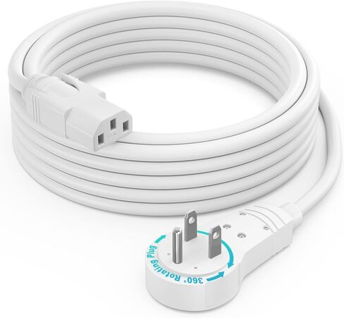 Maximm Monitor Computer Power Cord 6 Ft Flat Plug 360° Rotating PC Cable 3 Prong for, Desktop, Printer, Scanner, 16 AWG NEMA 5-15P to IEC13 - UL Certified in Saudi Arabia